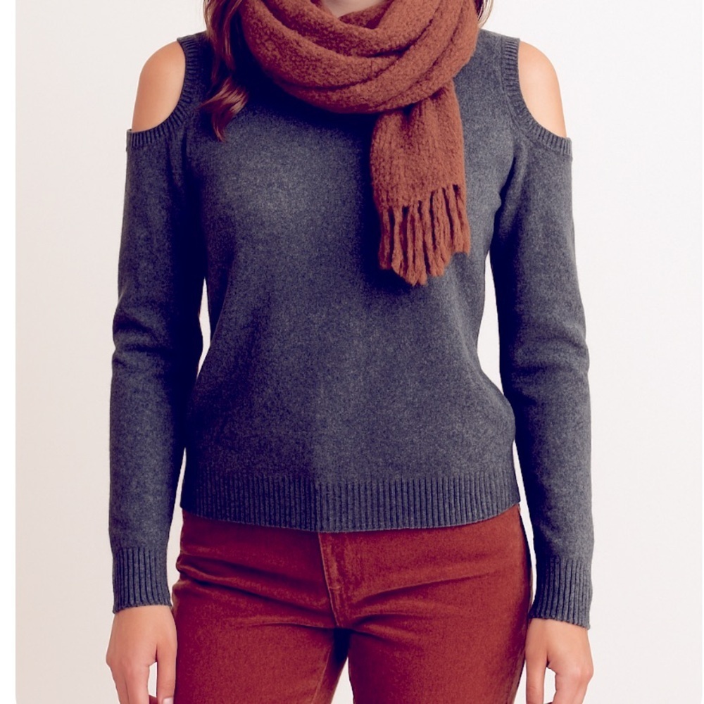 Vtg BCBG Cold Shoulder Gray 100% Cashmere Sweater Sz S Women